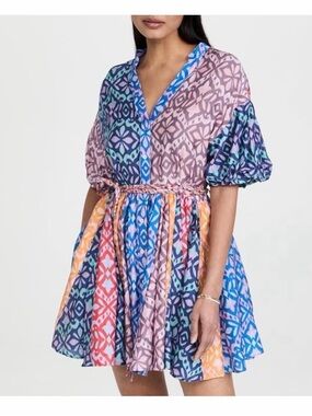 XiRENA Lenna Multicolor Patterned V-Neck Puff-Sleeve Midi Dress